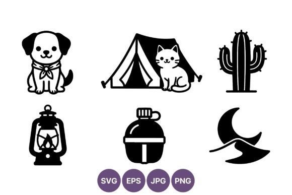 Camping Icons Dog Cat Tent Cactus Review