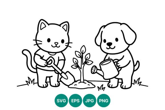 Cat and Dog Gardening Vector Art Review