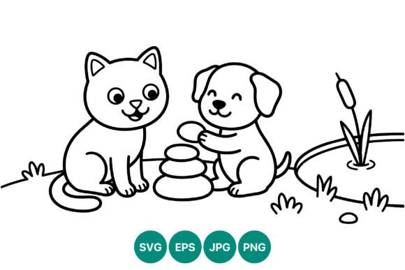 Cat and Dog Playing Stones Vector Review