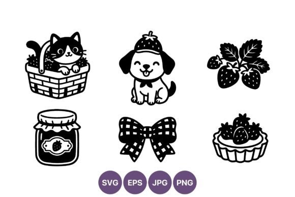 Cat and Dog with Strawberry Vector Art