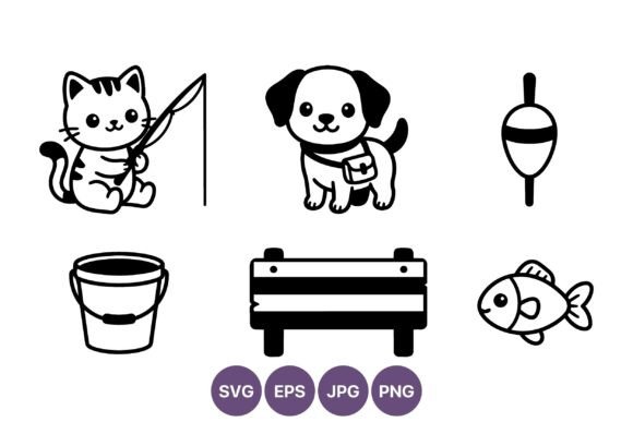 Cute Cat Dog Fishing Vector Set Review