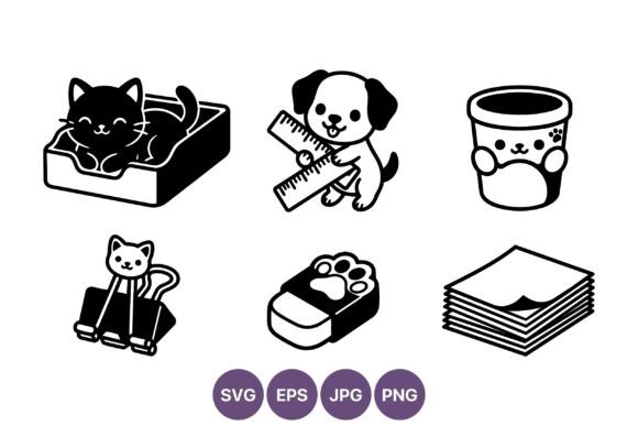 Cute Cat Dog Office Supplies Vector Art Review