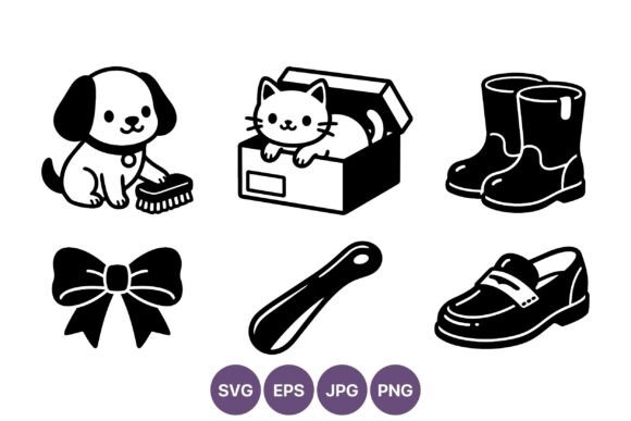 Cute Dog and Cat Shoe and Bow Icons
