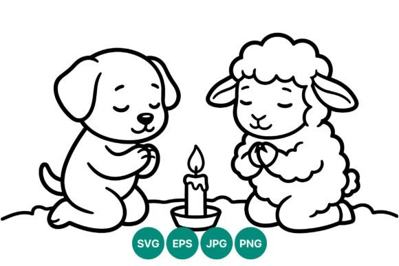 Dog and Lamb Praying Line Art Review