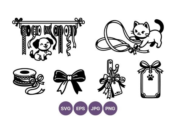 Dog Cat Ribbons Bow Gift Tags Line Art Review