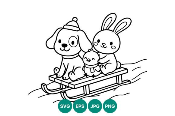 Dog Chick Bunny Winter Sled Vector Review