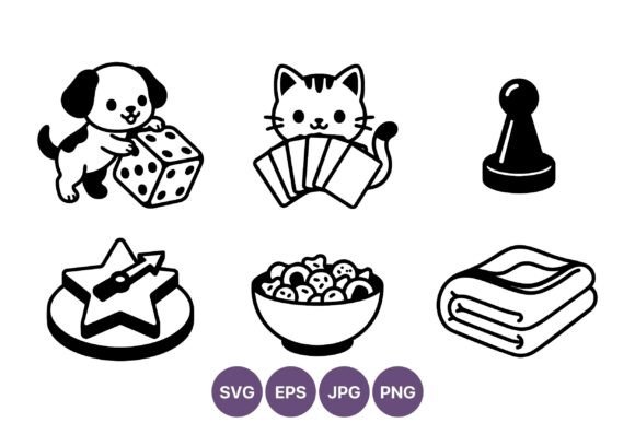 Dog Dice Cat Cards Game Icons