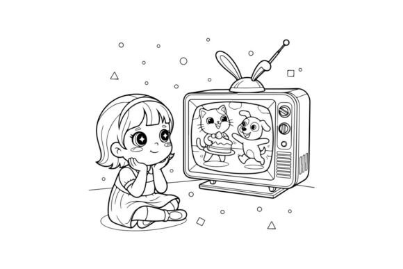 Girl Watching Cartoon Cat and Dog on Tv