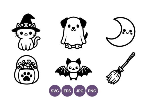 Halloween Cat Dog Bat Moon Broom Icons Review