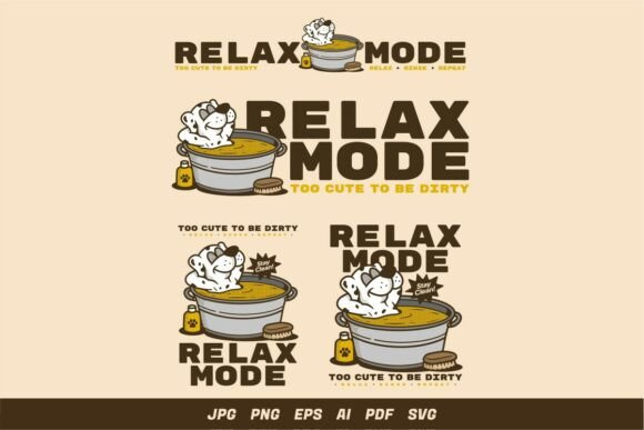 Retro Relax Dog Bathing Illustration Set Review