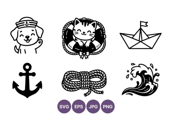 Sailor Dog Cat Nautical Icons Line Art Review