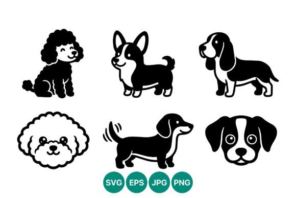 Six Dog Icons Line Art Review for Embroidery Projects